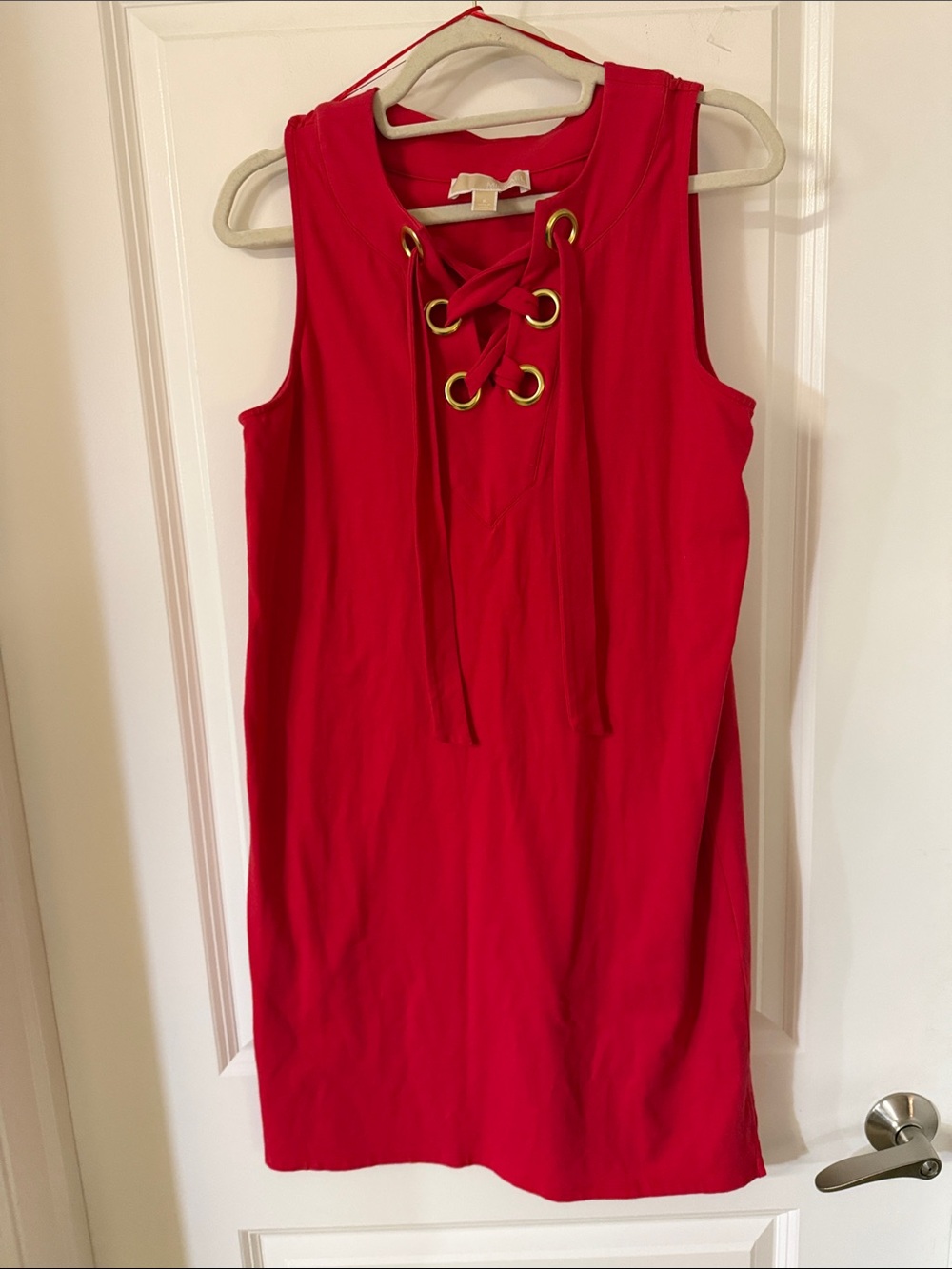 MICHAEL Michael Kors Red Lace-Up Sleeveless Midi Dress